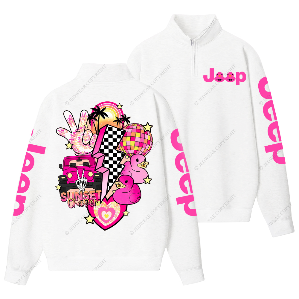 Pink off-Roading Vehicle Sunset Chaser Rubber Duck Jp Half-Zip Jacket Sweatshirt
