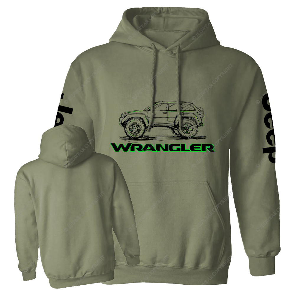 Green Hand-Painted Off-Road Car Country Jp Casual Hoodie