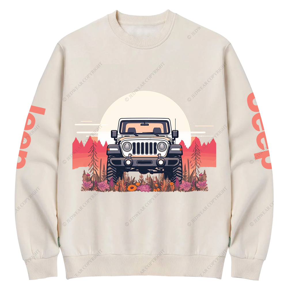 A Close Up Of A Car Parked In A Field With Trees Jp Crew Neck Sweatshirt