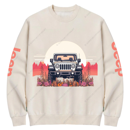 A Close Up Of A Car Parked In A Field With Trees Jp Crew Neck Sweatshirt