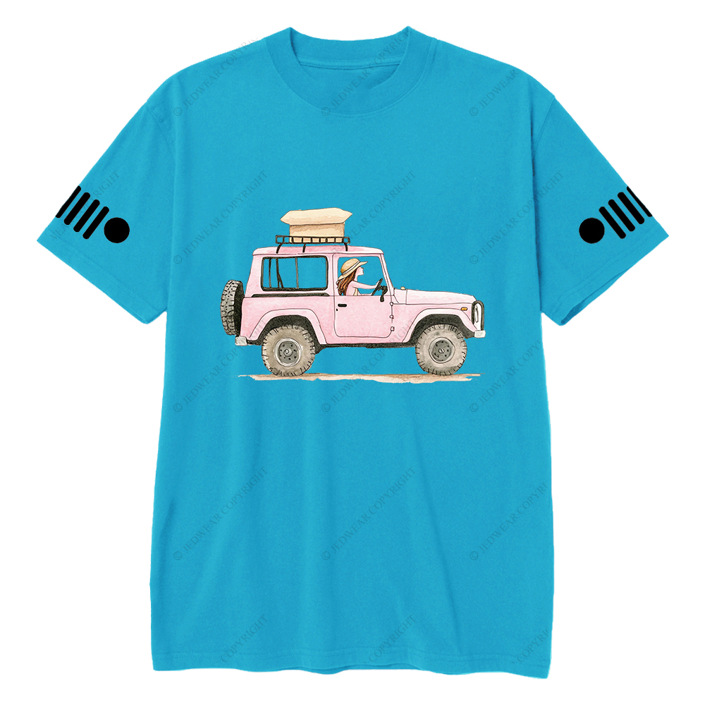Girl In Safari Car Pink Jp T-Shirt