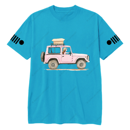 Girl In Safari Car Pink Jp T-Shirt