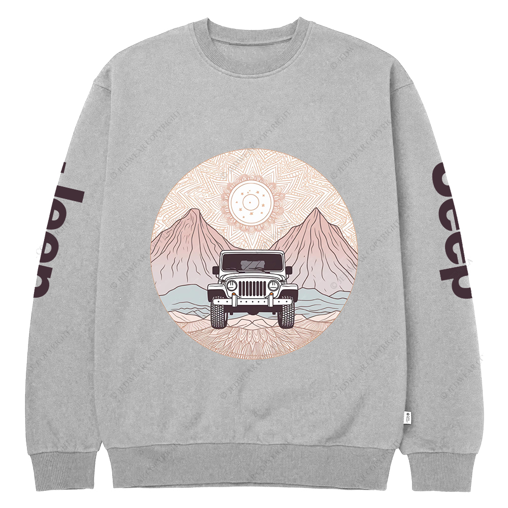 There Is A Car Driving Through A Desert With Mountains Jp Crew Neck Sweatshirt