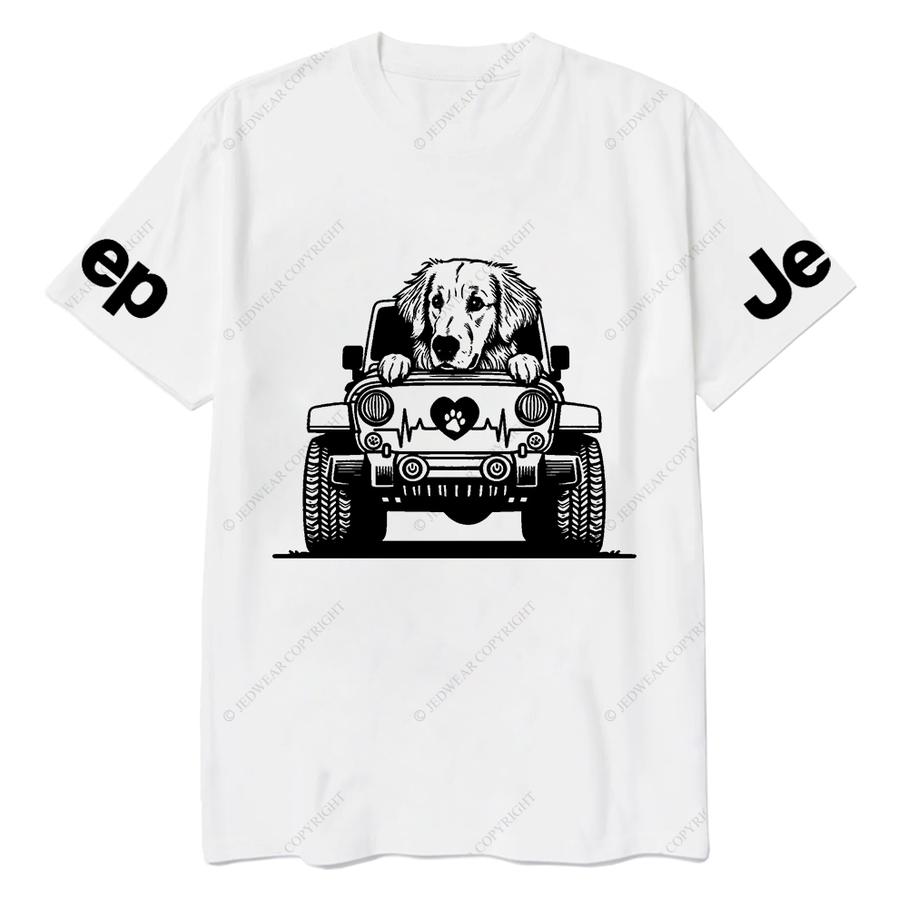 Golden Retriever Peeking On Car Jp T-Shirt
