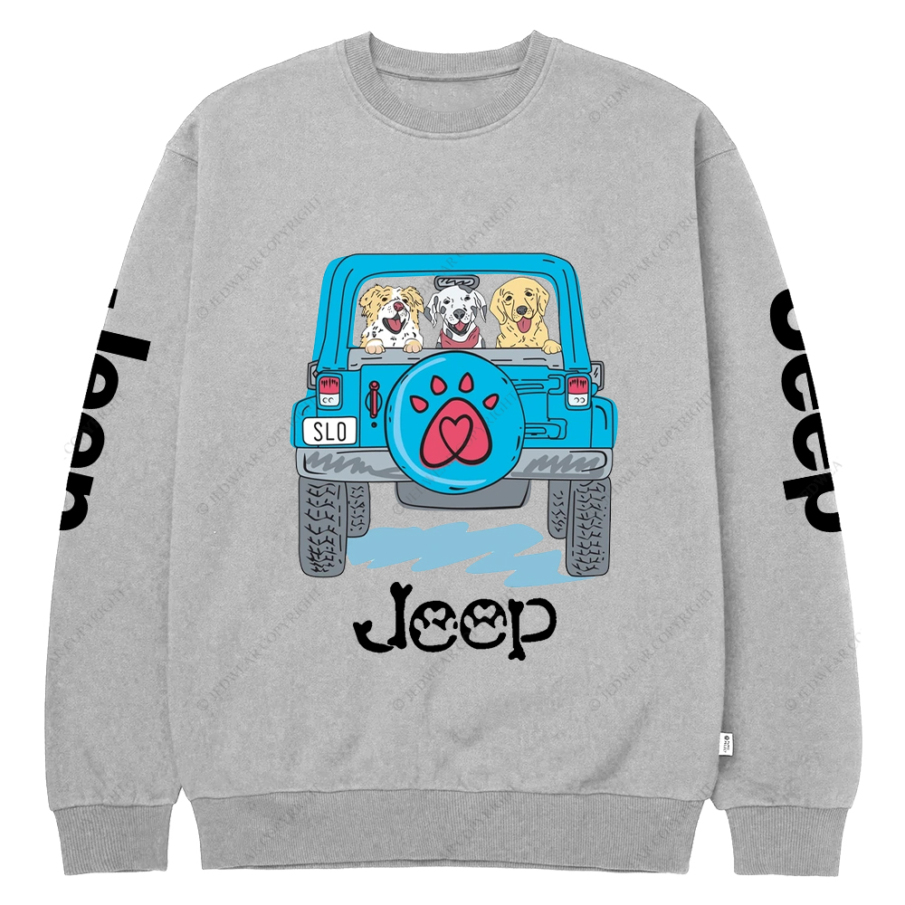 Dogs Pets Travel In Car Jp Crew Neck Sweatshirt