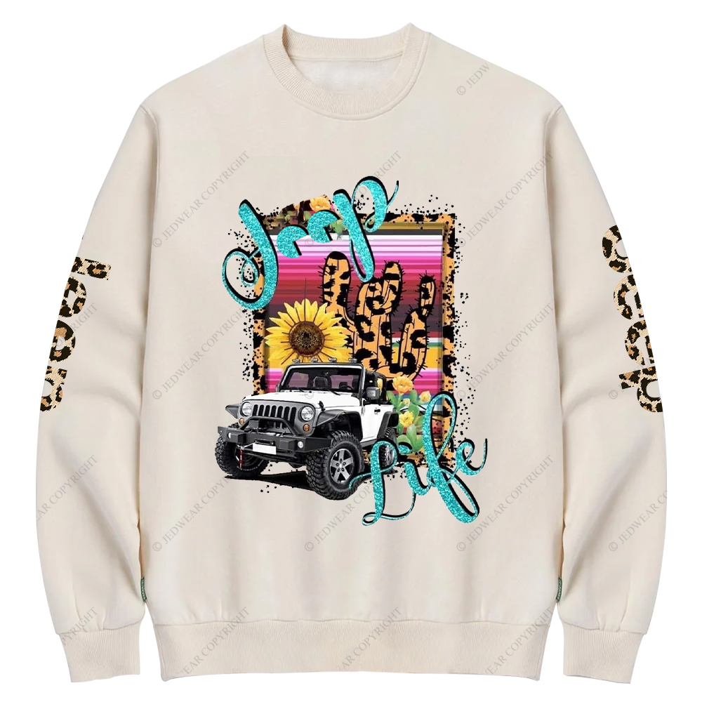  Car Life Cactus Sublimation Transfer Leopard Print Jp Crew Neck Sweatshirt