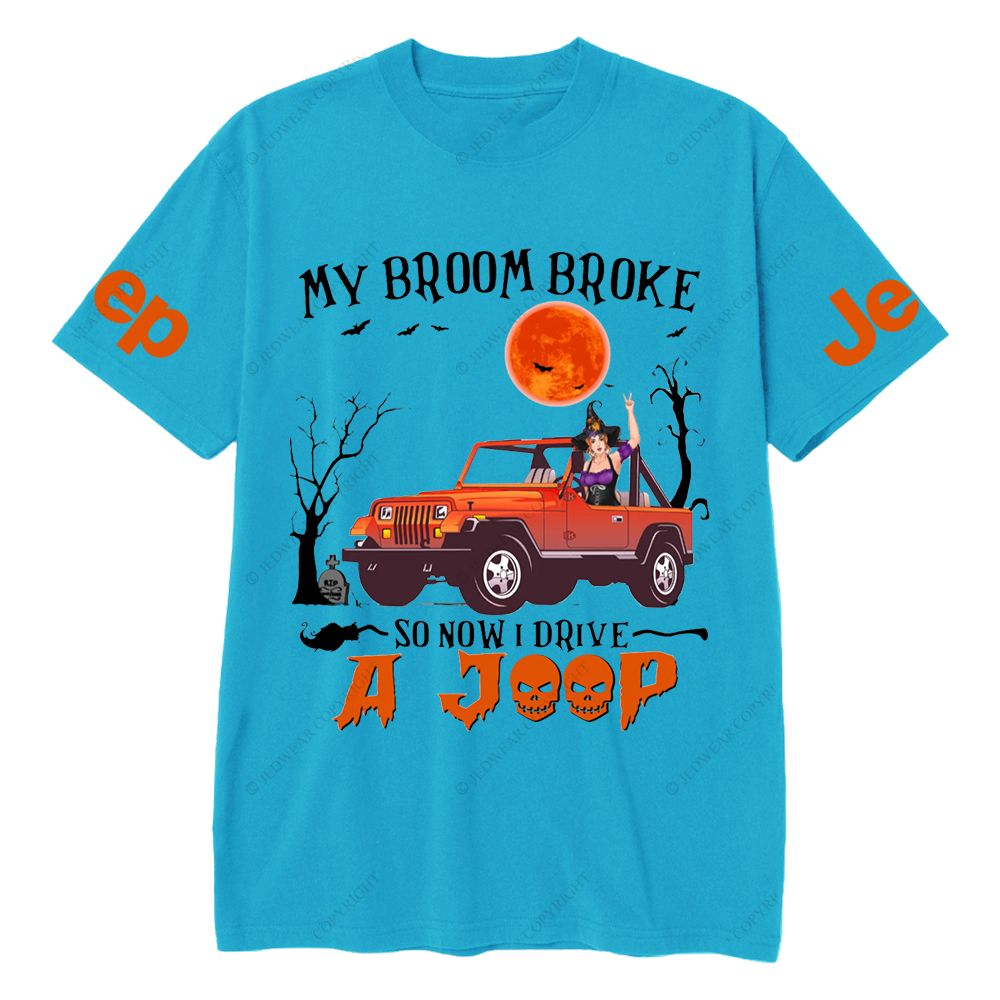Halloween My Broom Broke So Now I Drive A Orange Wrangler Jp T-Shirt