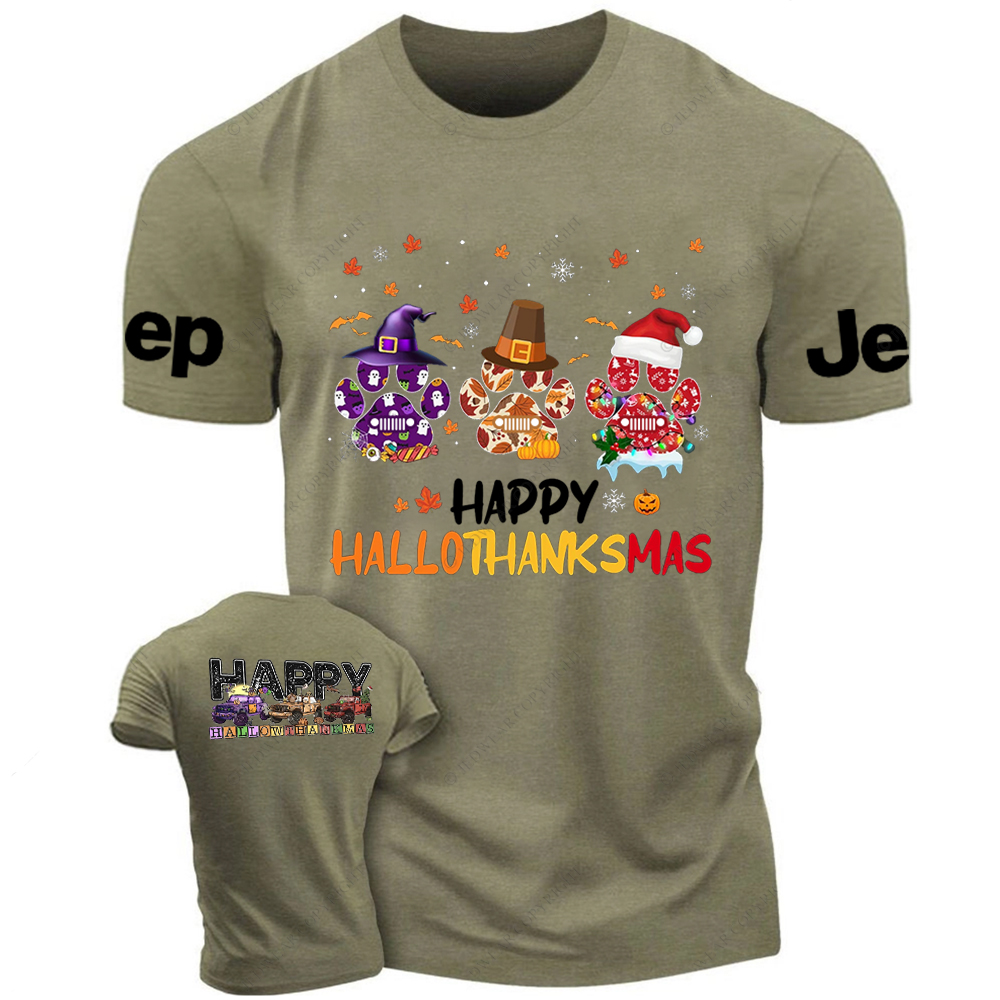 Happy HalloThanksMas Funny Halloween Thanksgiving Christmas Dog Jp T-Shirt