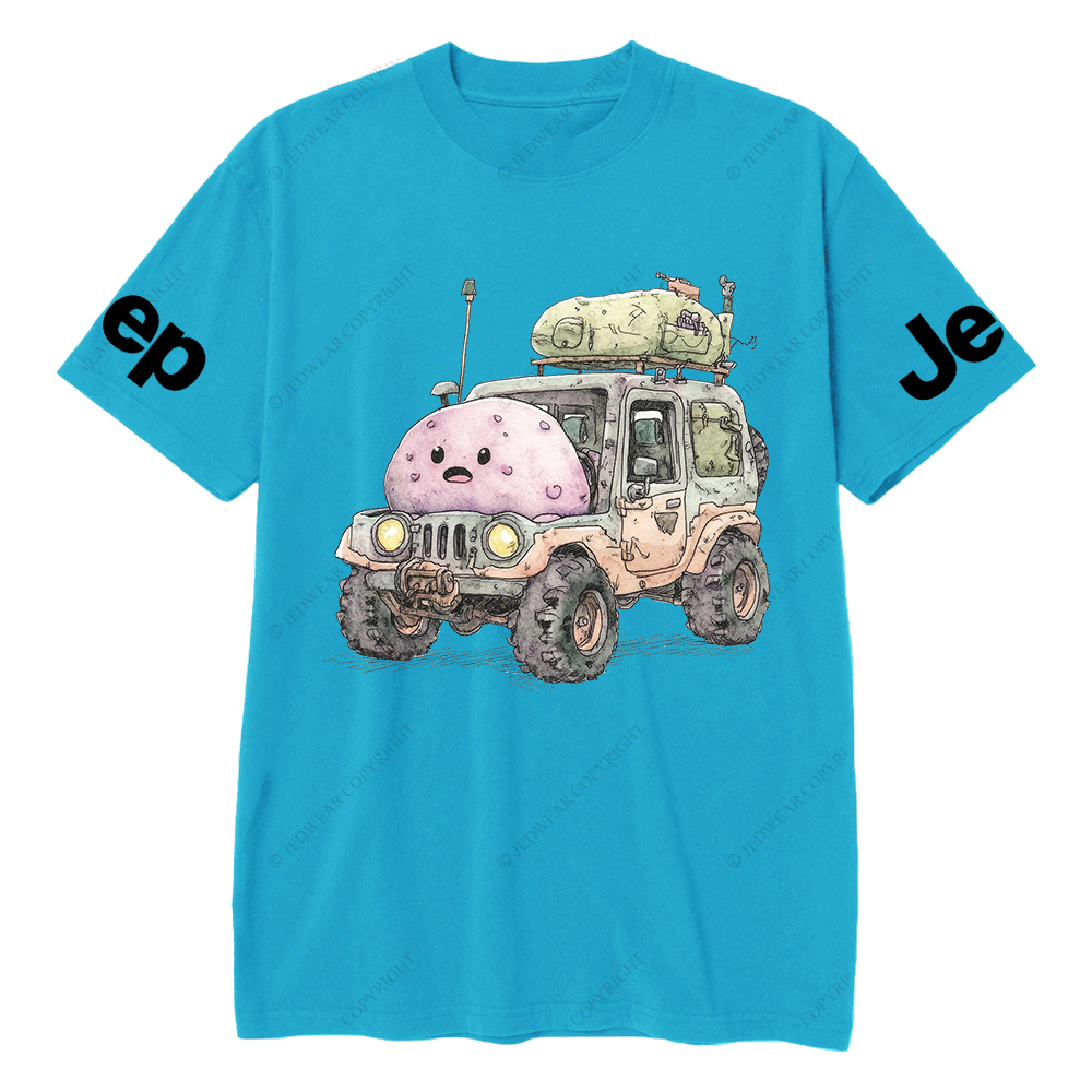 Funny Monster Truck With Luggage On Wheels Watercolor Illustration Jp T-Shirt