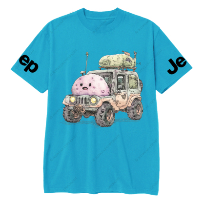 Funny Monster Truck With Luggage On Wheels Watercolor Illustration Jp T-Shirt