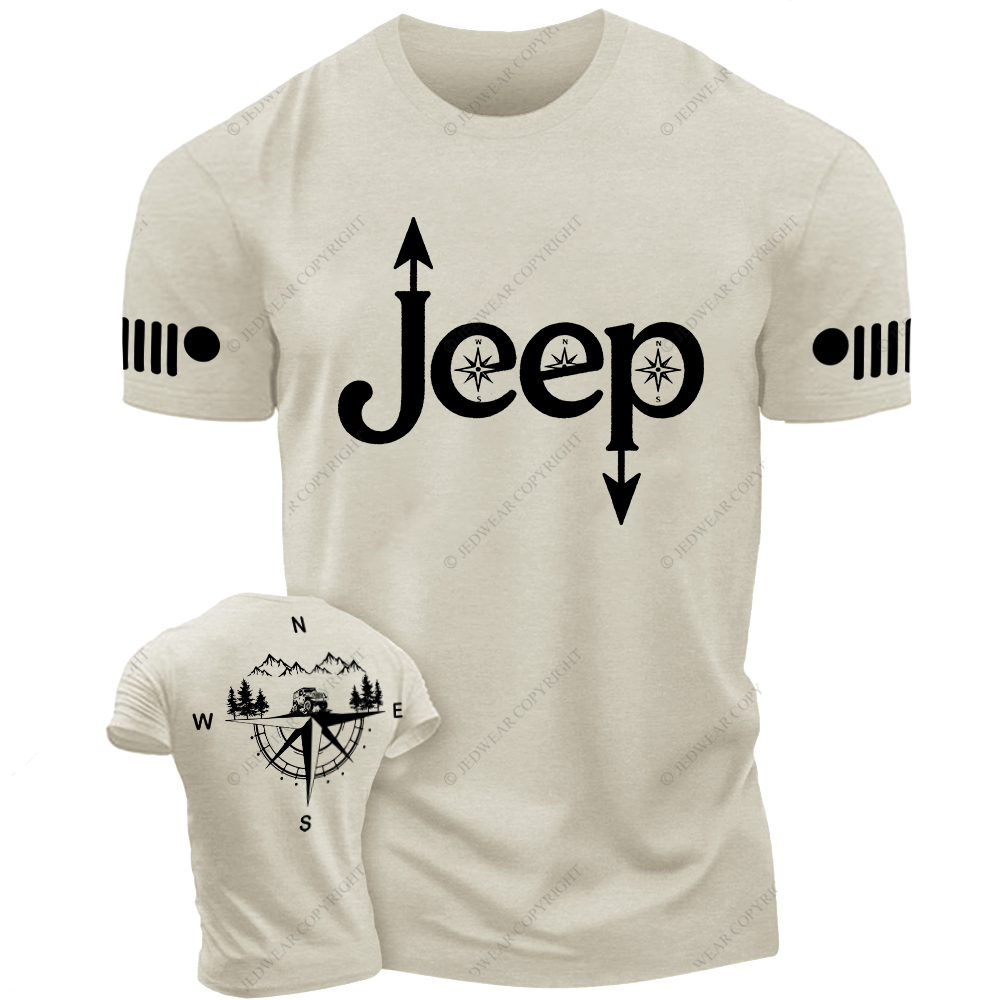 Compass Mountains And Trees Front And Rear Design Jp T-Shirt