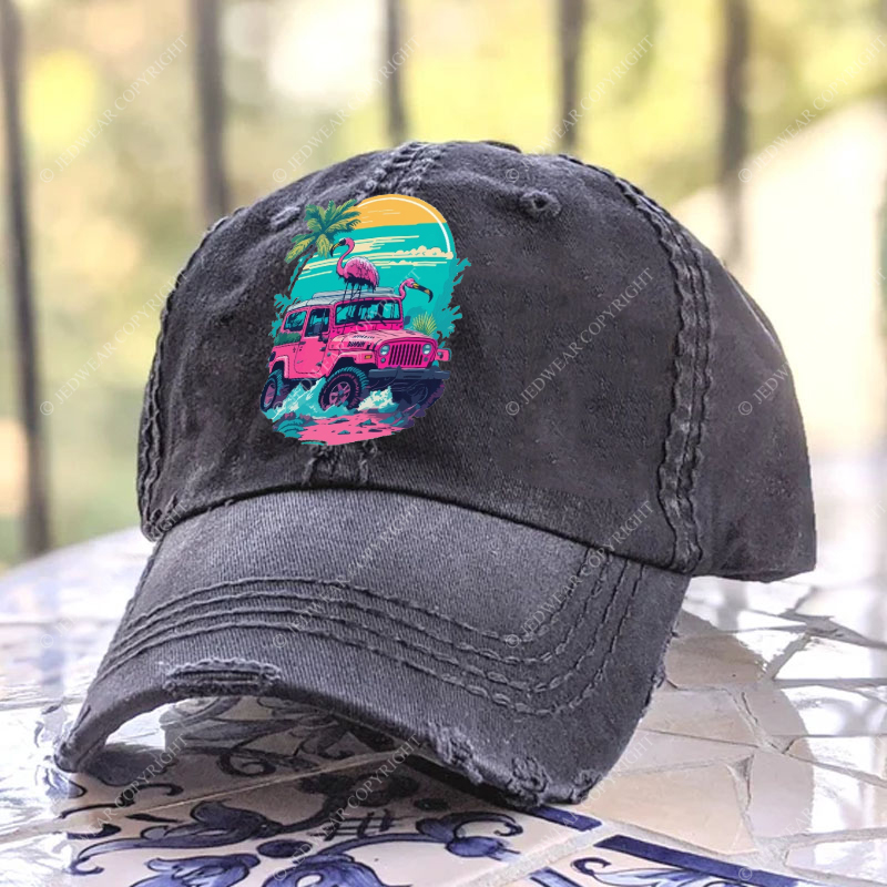Pink Off-Road And Pink Swan Flamingo On The Seashore Jp Baseball Cap