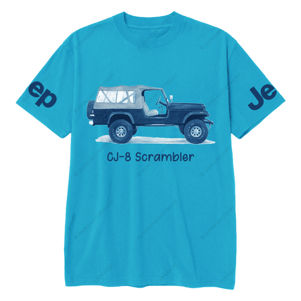Blue CJ-8 Scrambler Classic Willys Truck Cartoon Watercolor Jp T-Shirt