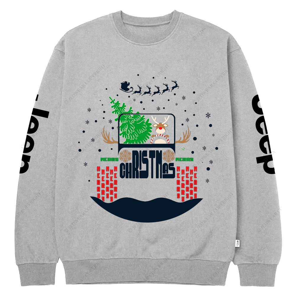 Reindeer Off Road Car Christmas Jp Crew Neck Sweatshirt
