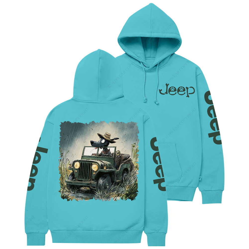 Dog Driving A Car In The Rain Jp Casual Hoodie
