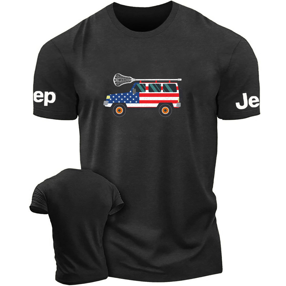 American Flag Lacrosse Love Car Design T-Shirt