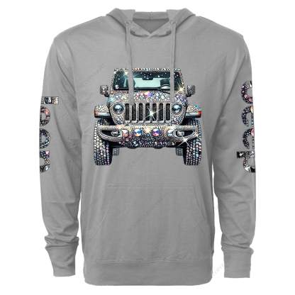 Bling Sparkle Rhinestone Car Glam Girl Jp Oversized Lightweight Hoodie   