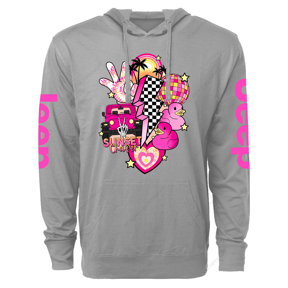 Pink off-Roading Vehicle Sunset Chaser Rubber Duck Jp Oversized Lightweight Hoodie   