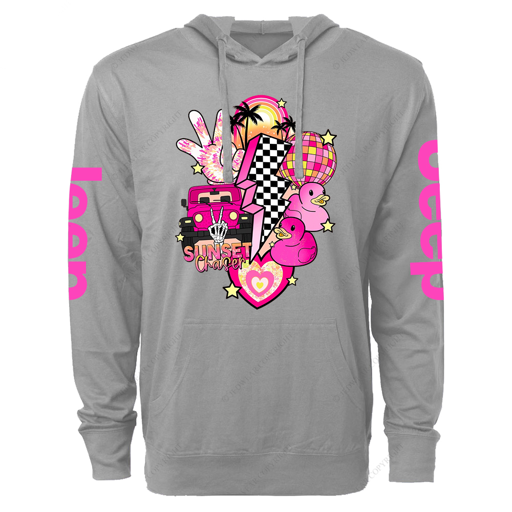 Pink off-Roading Vehicle Sunset Chaser Rubber Duck Jp Oversized Lightweight Hoodie   
