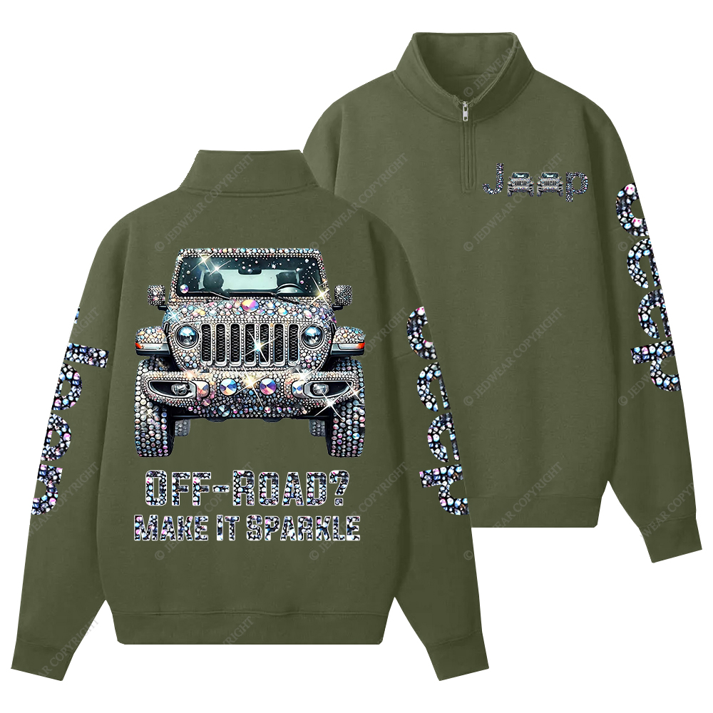 Bling Sparkle Rhinestone Car Glam Girl Jp Half-Zip Jacket Sweatshirt