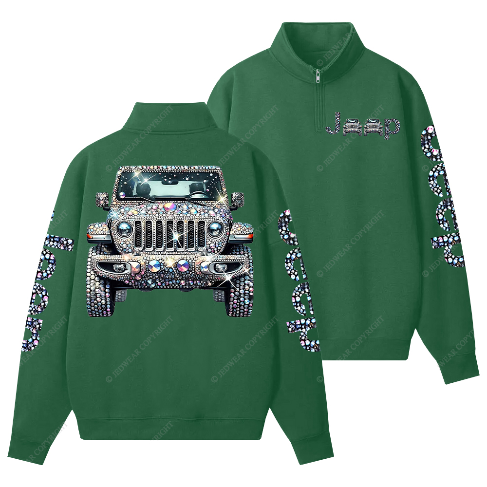 Bling Sparkle Rhinestone Car Glam Girl Jp Half-Zip Jacket Sweatshirt