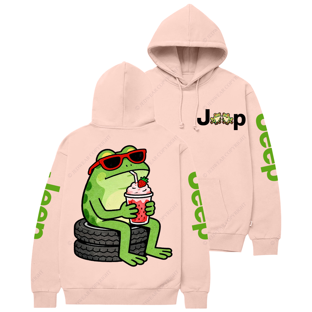 A Cute Frog Sits On A Tire Jp Casual Hoodie