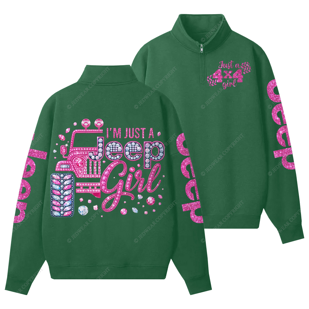 Rhinestone Pink Bling Car Jp Half-Zip Jacket Sweatshirt