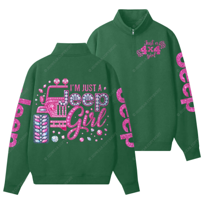 Rhinestone Pink Bling Car Jp Half-Zip Jacket Sweatshirt