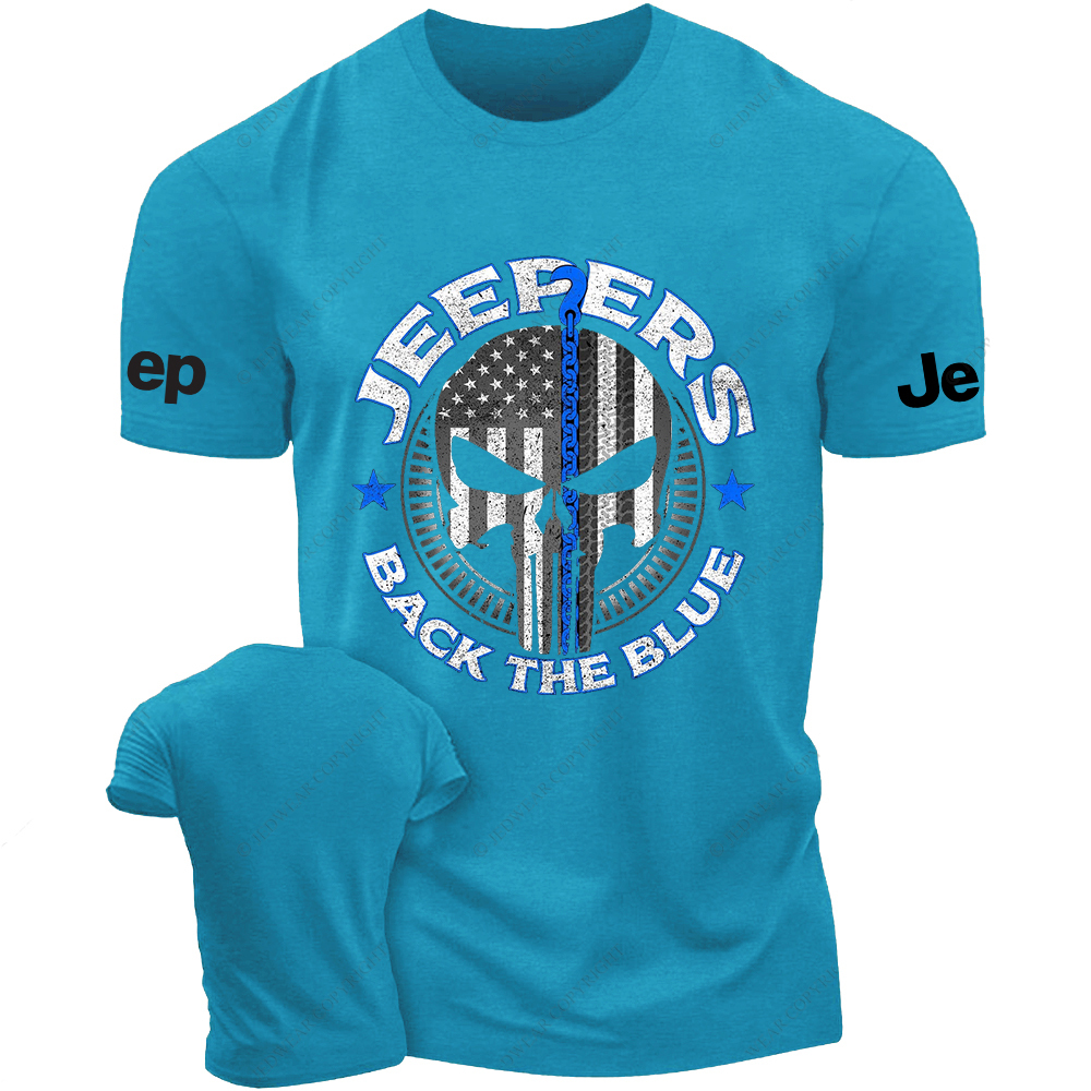 Policeman Jp Back The Blue Police Skull T-Shirt