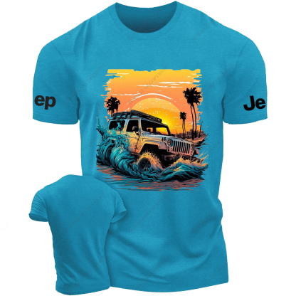 Colorful Beach Waves Sunset Palm Tree Jp T-Shirt