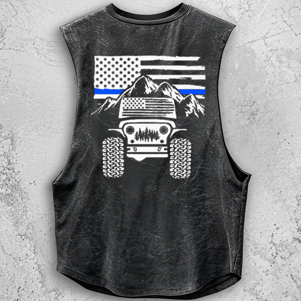 Jp American Flag Mountains Police Blue Line - Men Tank