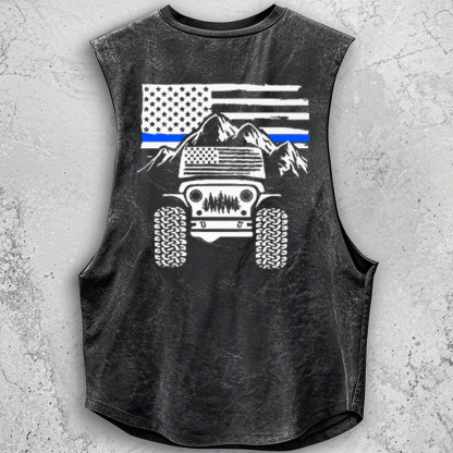 Jp American Flag Mountains Police Blue Line - Men Tank