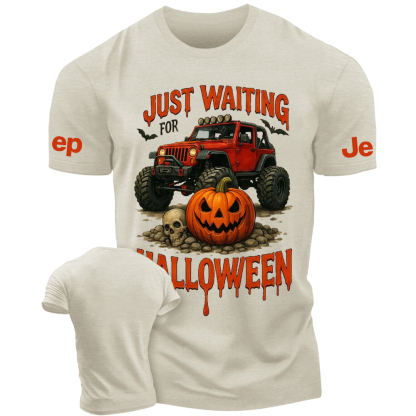 Just Waiting For Halloween Skull Bat Pumpkin Jp T-Shirt