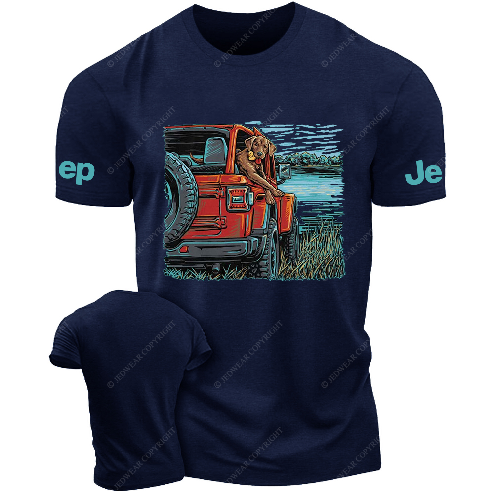 Dog In Car By The River Jp T-Shirt