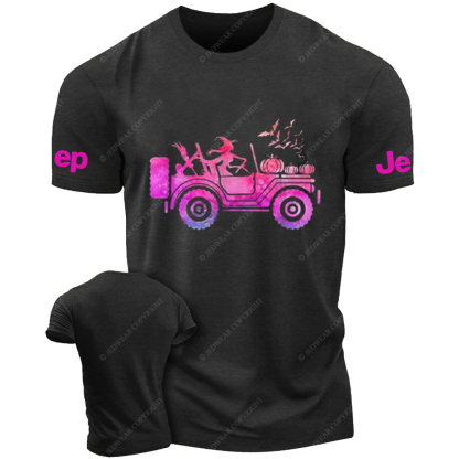 Pumpkin Halloween  Bat  Witch Driving A Car Jp T-Shirt