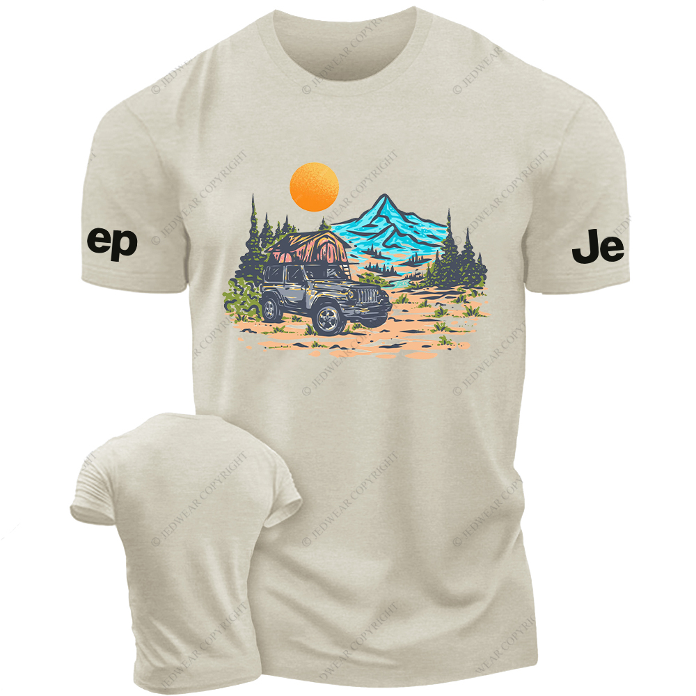 Mountains Trees Sunset Water Line Art Jp T-Shirt