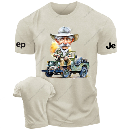 Cartoon Funny The Farmer Sits In The Front Of The Car Jp T-Shirt