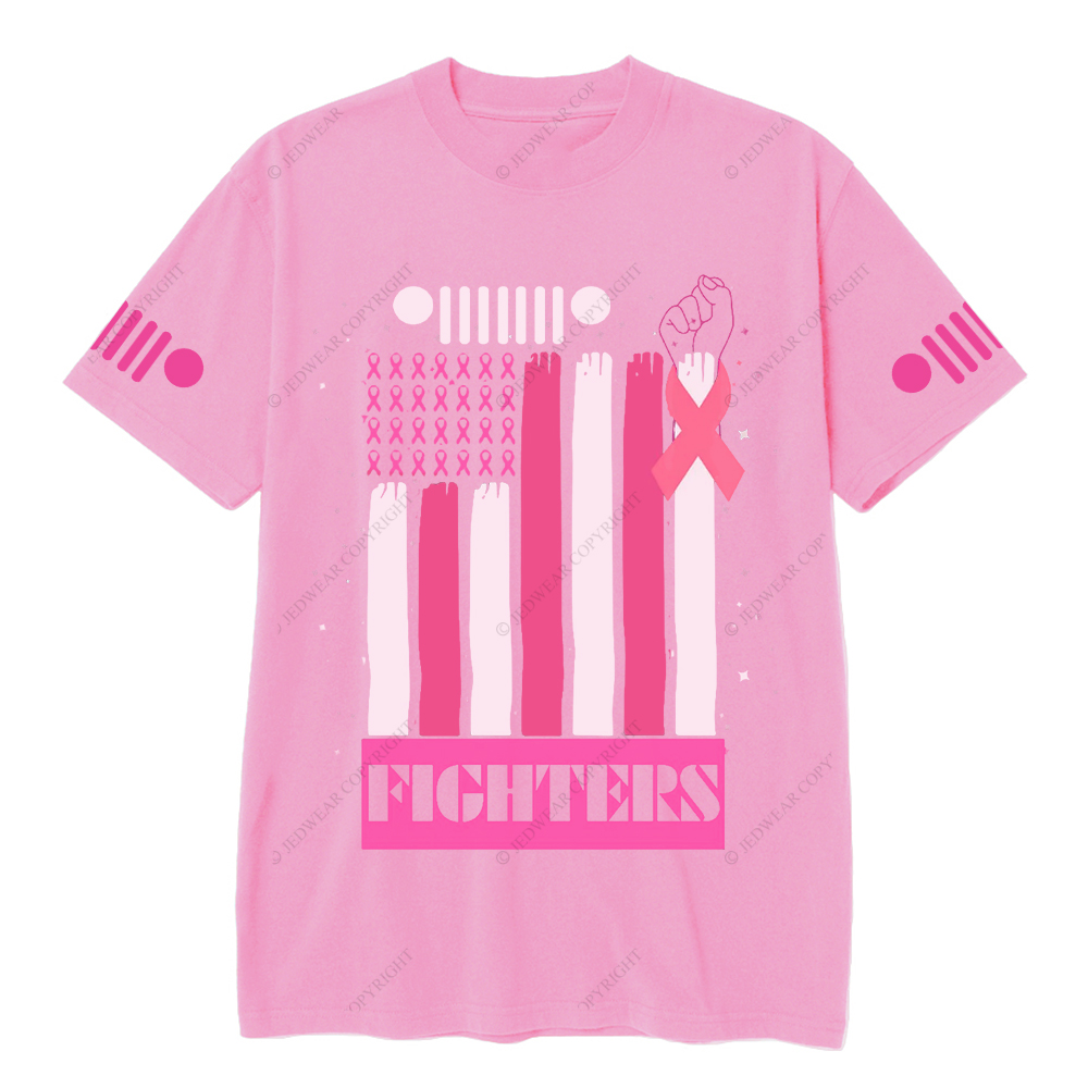 Fighters Breast Cancer American Flag Hand Jp T-Shirt