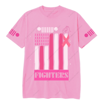 Fighters Breast Cancer American Flag Hand Jp T-Shirt