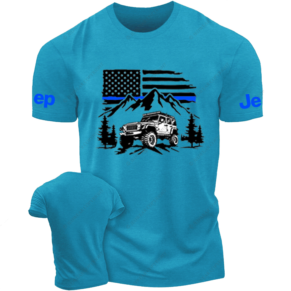 Jp Police Blue Line American Flag Mountains Silhouette T-Shirt Jp T-Shirt