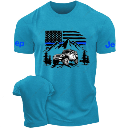 Jp Police Blue Line American Flag Mountains Silhouette T-Shirt Jp T-Shirt