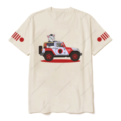 Jurassic Cat Driving On The Road Jp T-Shirt