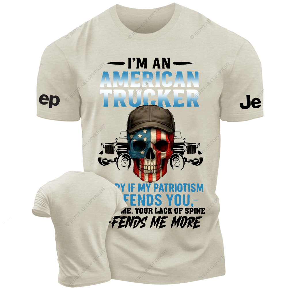 I’m An American Trucker Apparel Patriotic Skull Jp T-Shirt