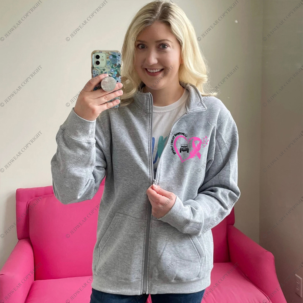 Breast Cancer Awareness Love Butterfly Full-Zip Jacket Sweatshirt