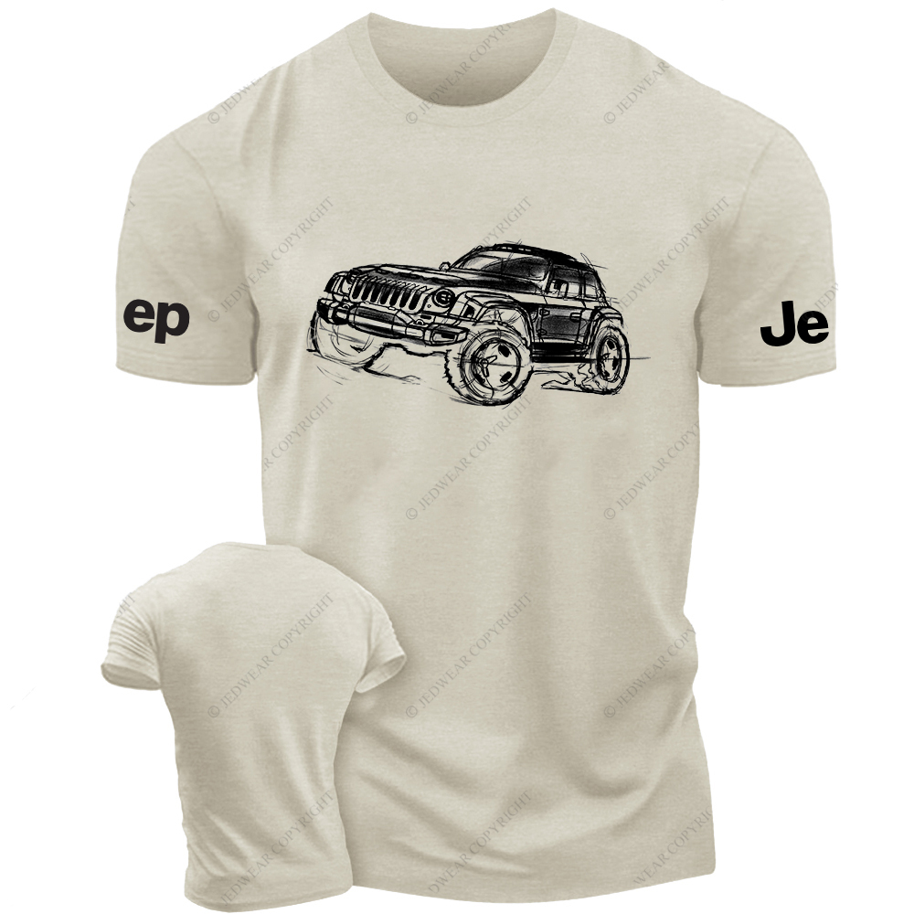 Off-Road Vehicle Black And White Stick Figure Line Art Jp T-Shirt