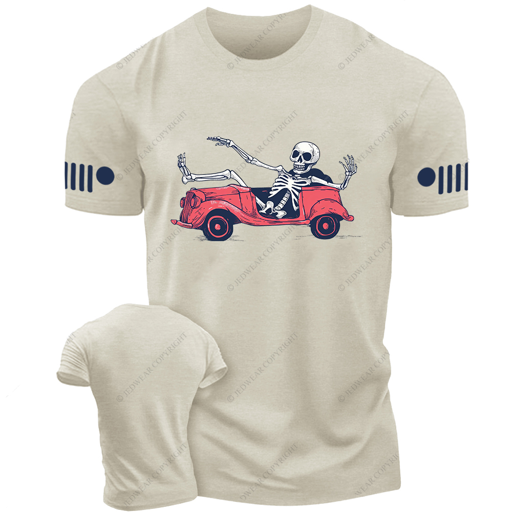 A Skeleton In A Car Halloween Skeleton Simple Hand Drawn Jp T-Shirt