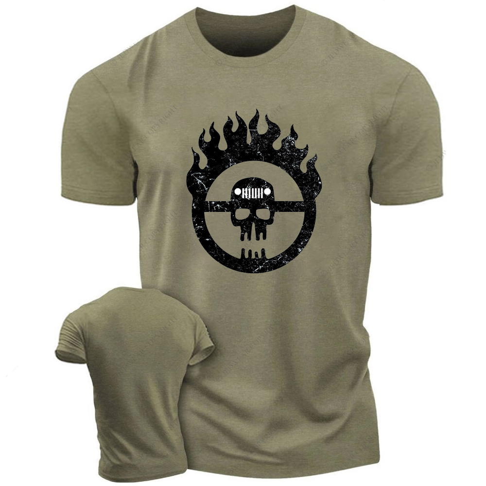 Skull Fire Black And White Sketch T-Shirt