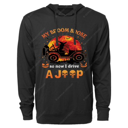 Halloween Pumpkin Bat My Broom Broke So Now I Drive A Car Jp Oversized Lightweight Hoodie