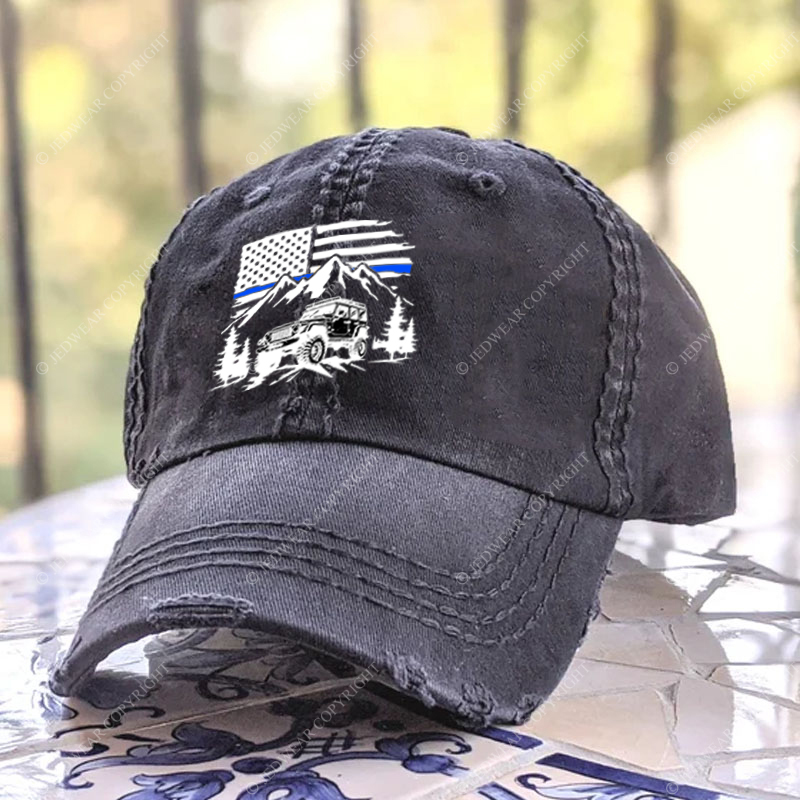 Jp Police Blue Line American Flag Mountains Silhouette Jp Baseball Cap