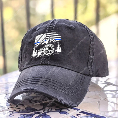 Jp Police Blue Line American Flag Mountains Silhouette Jp Baseball Cap